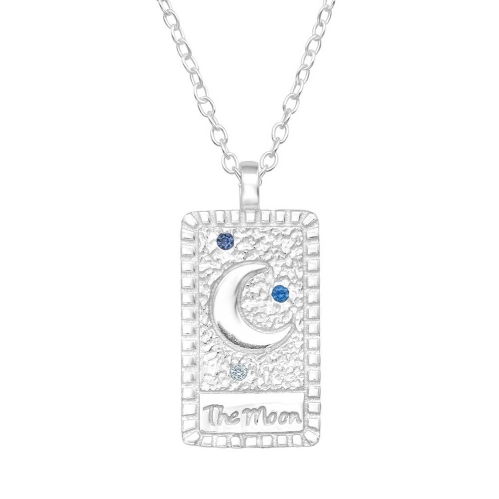 Sterling Silver Rectangle Moon and Stars Necklace